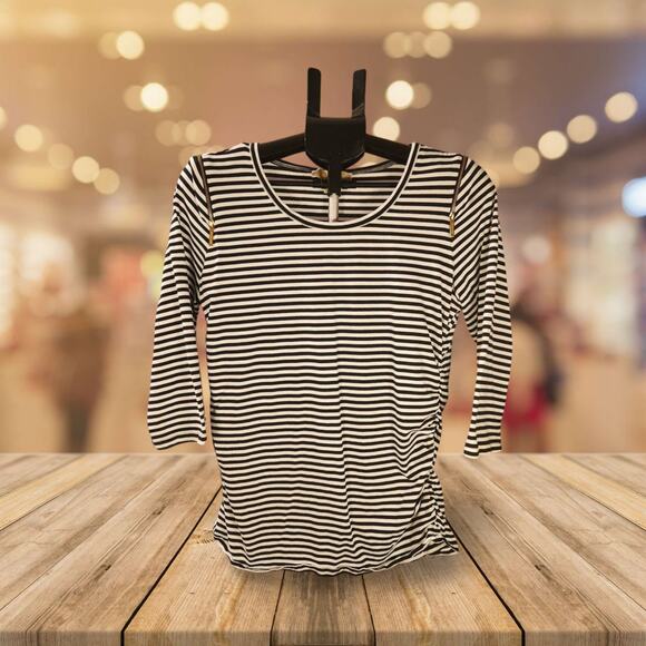 🖤 MICHAEL Michael Kors Stripe Ruched Top w/ Zipper Shoulders – Size XL - Picture 1 of 6